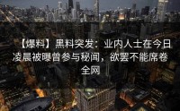 【爆料】黑料突发：业内人士在今日凌晨被曝曾参与秘闻，欲罢不能席卷全网