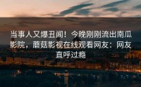当事人又爆丑闻！今晚刚刚流出南瓜影院，蘑菇影视在线观看网友：网友直呼过瘾