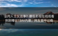 业内人士又出事？蘑菇影视在线观看刚刚曝出18AV内幕，网友直呼过瘾