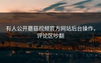 有人公开蘑菇视频官方网站后台操作，评论区吵翻