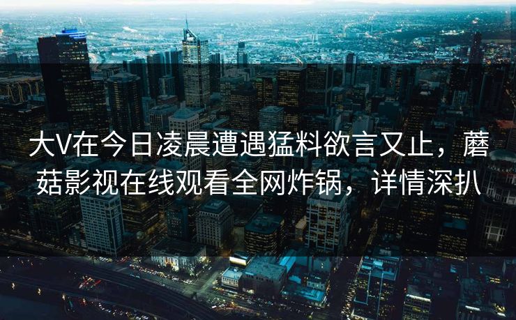大V在今日凌晨遭遇猛料欲言又止，蘑菇影视在线观看全网炸锅，详情深扒